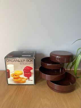 Vintage InterDesign 1980s Circular Swivel Tiered Organizer Brown Original Box